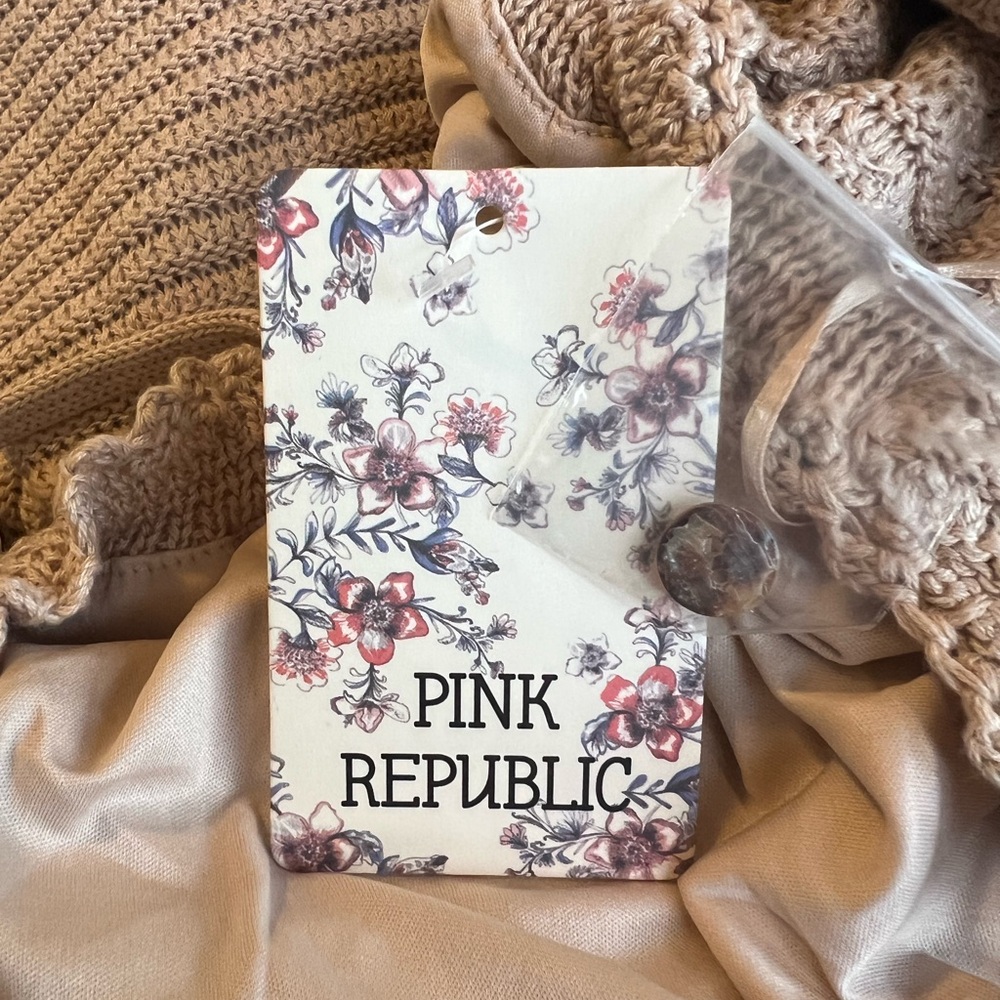 Pink Republic‎ Feminine Beige Knit Pointelle Dress Lined Cotton Blend Silhouette - Picture 6 of 7